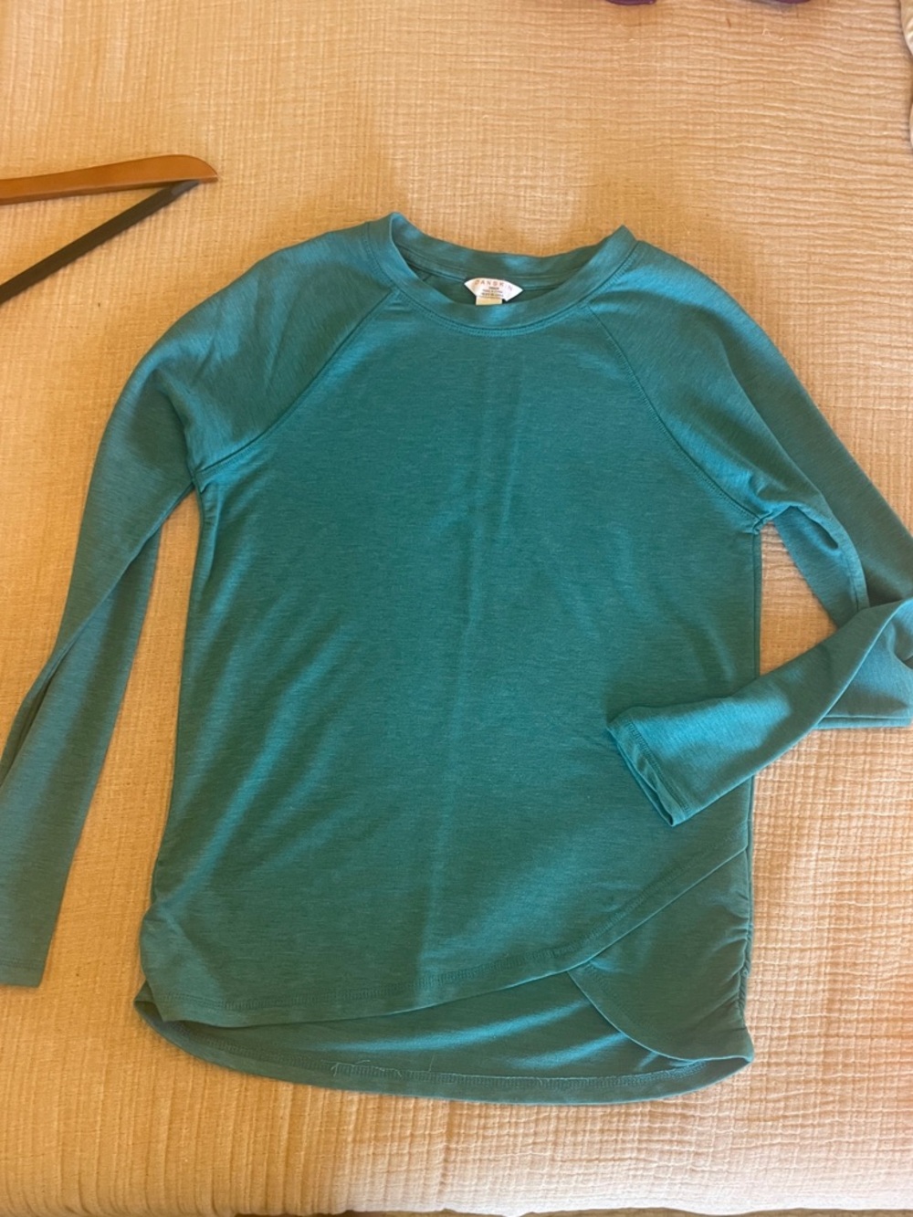Danskin Womens Heathered Teal Crossover Hem Long Sleeve Top S Post-Workout Soft